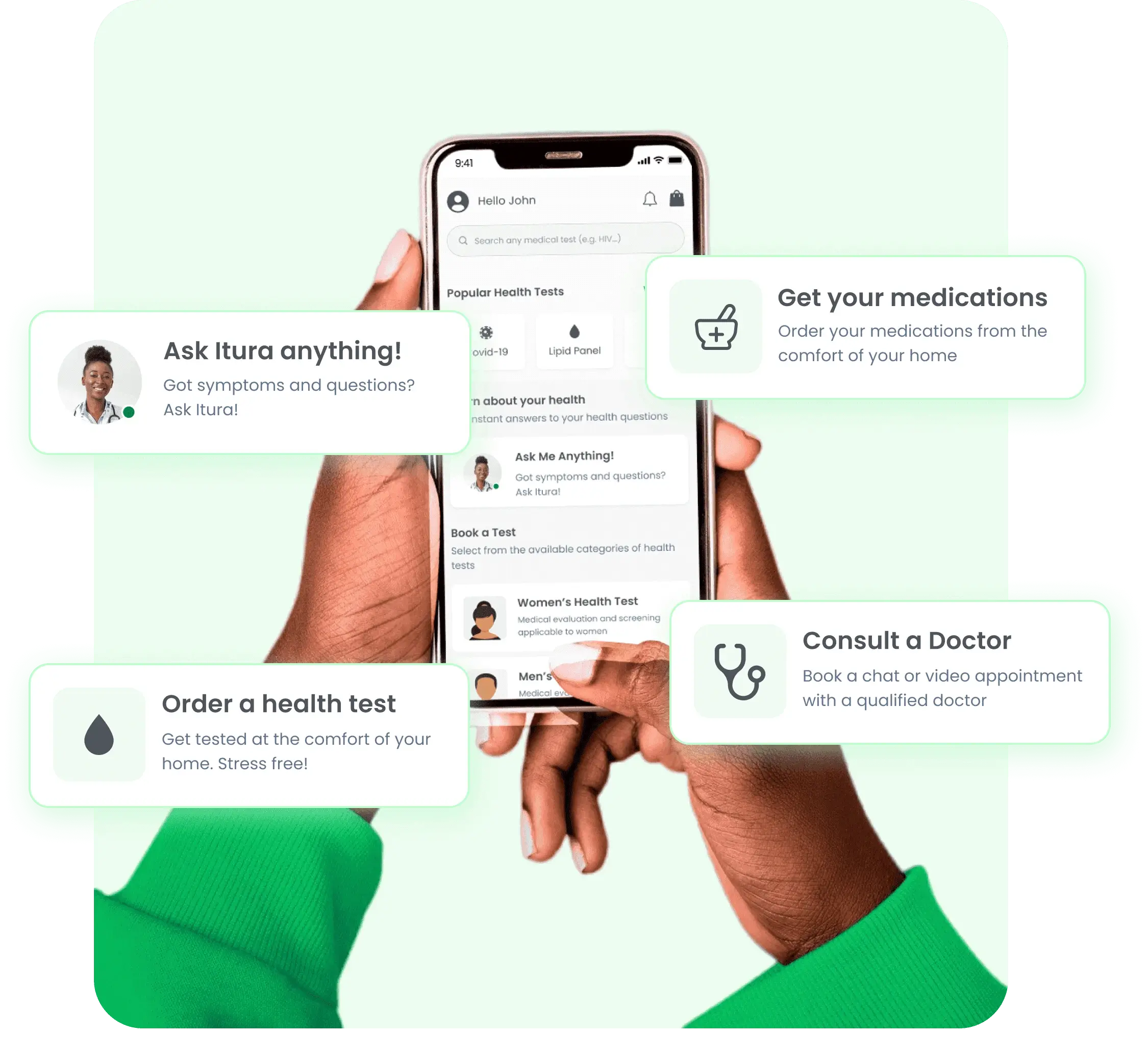 Book lab tests, consult doctors and order medication with MyItura